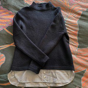 Oversized Navy Mock Neck Sweater w/ Shirt Hem 8